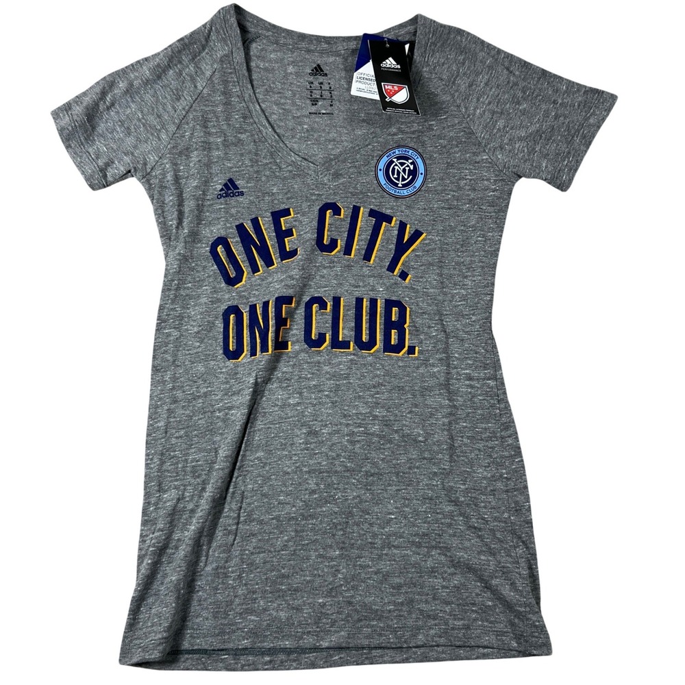 Adidas NYCFC New York City FC One City One Club Gray Scoop Neck Shirt Small